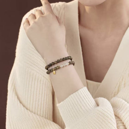 LuckyCharms Fortune Pendant Hetian Jade Bead Green Sandalwood Blessing Beaded Bracelet