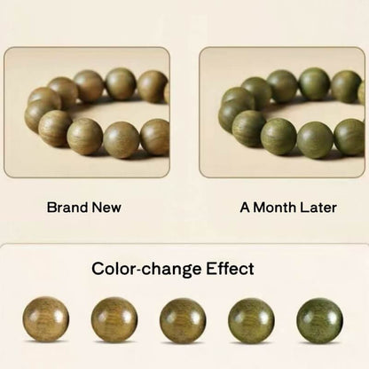 LuckyCharms Fortune Pendant Obsidian Bead Green Sandalwood Blessing Beaded Bracelet