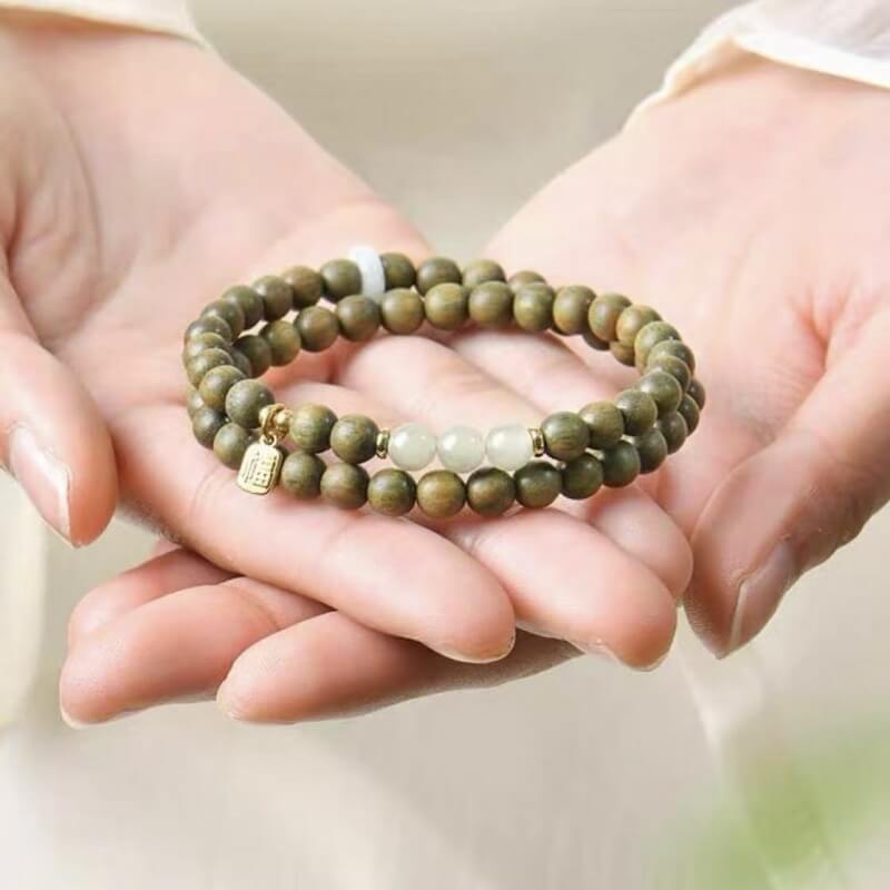 LuckyCharms Fortune Pendant Citrine Bead Green Sandalwood Blessing Beaded Bracelet