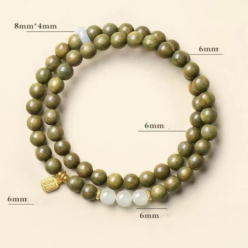 LuckyCharms Fortune Pendant Amethyst Bead Green Sandalwood Blessing Beaded Bracelet