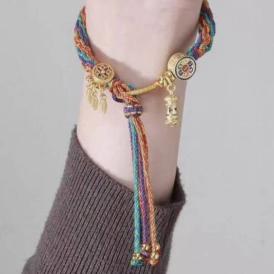 LuckyCharms Tibetan Luck Reincarnation Knot Prayer Wheel Braided Hand Rope