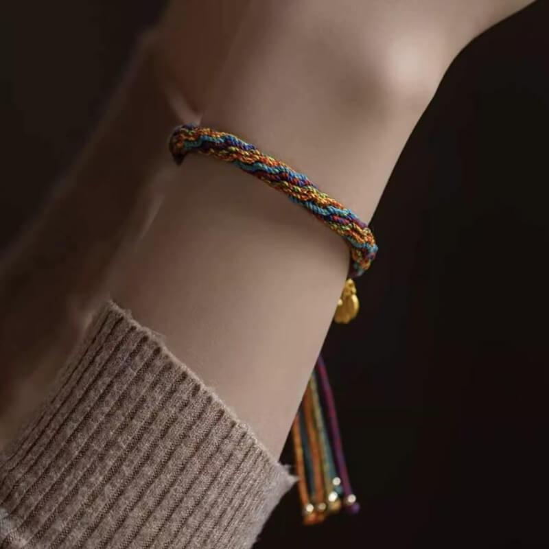LuckyCharms Tibetan Luck Reincarnation Knot Prayer Wheel Braided Hand Rope