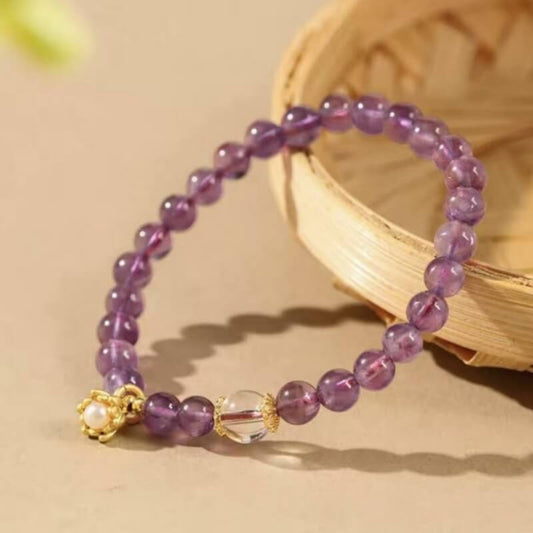 LuckyCharms Natural Amethyst Purple Rose Single-Stand Bracelet