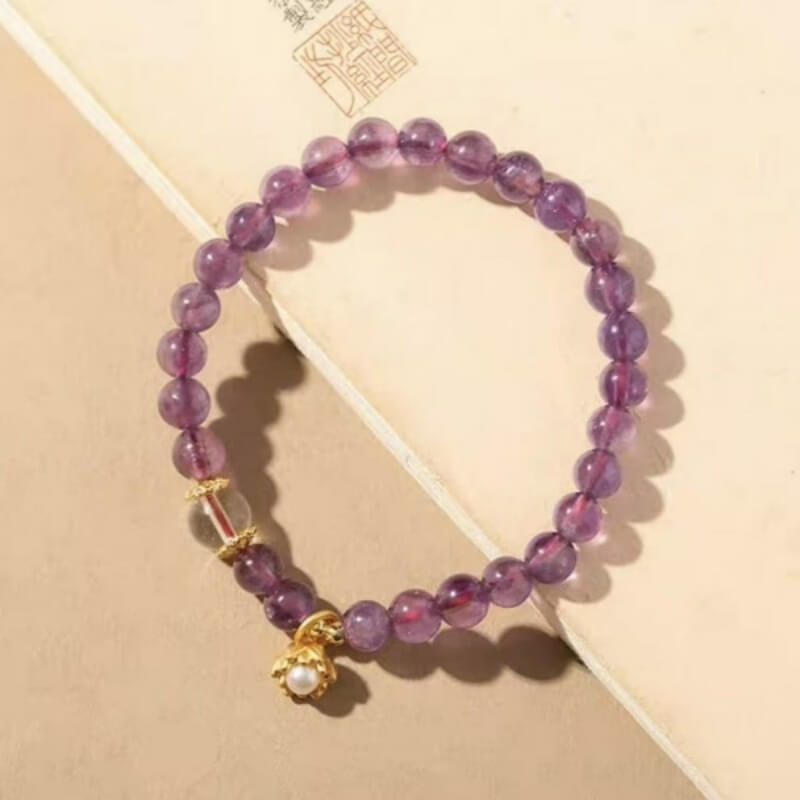 LuckyCharms Natural Amethyst Purple Rose Single-Stand Bracelet