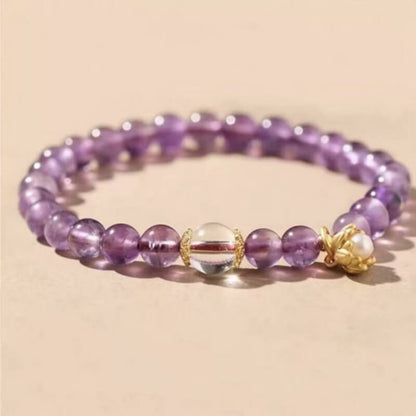 LuckyCharms Natural Amethyst Purple Rose Single-Stand Bracelet