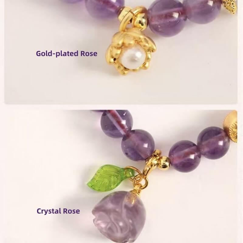 LuckyCharms Natural Amethyst Purple Rose Single-Stand Bracelet