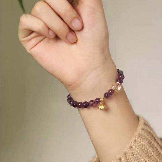 LuckyCharms Natural Amethyst Purple Rose Single-Stand Bracelet