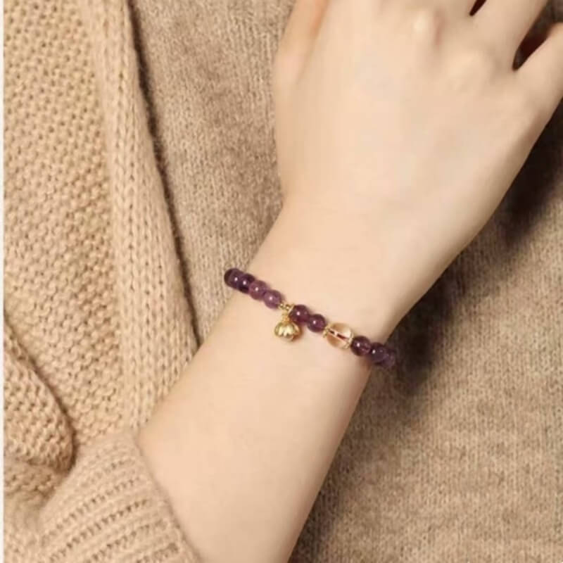 LuckyCharms Natural Amethyst Purple Rose Single-Stand Bracelet