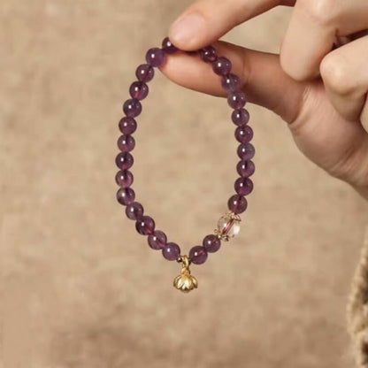 LuckyCharms Natural Amethyst Purple Rose Single-Stand Bracelet