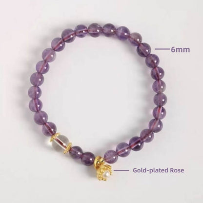 LuckyCharms Natural Amethyst Purple Rose Single-Stand Bracelet