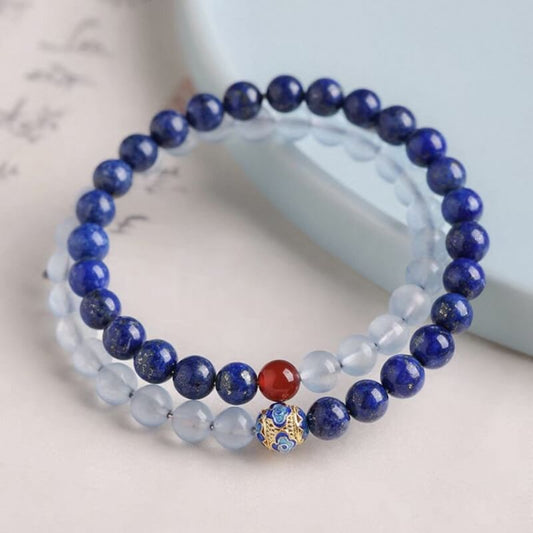 LuckyCharms Natural Lapis Lazuli Aquamarine Beaded Bracelet