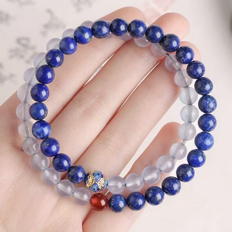 LuckyCharms Natural Lapis Lazuli Aquamarine Beaded Bracelet