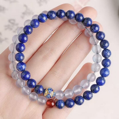 LuckyCharms Natural Lapis Lazuli Aquamarine Beaded Bracelet