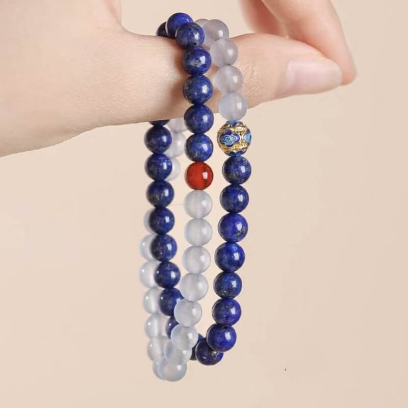 LuckyCharms Natural Lapis Lazuli Aquamarine Beaded Bracelet