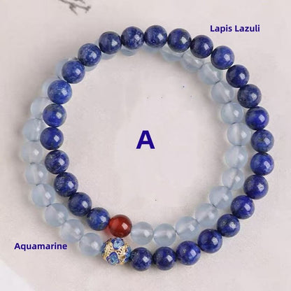 LuckyCharms Natural Lapis Lazuli Aquamarine Beaded Bracelet