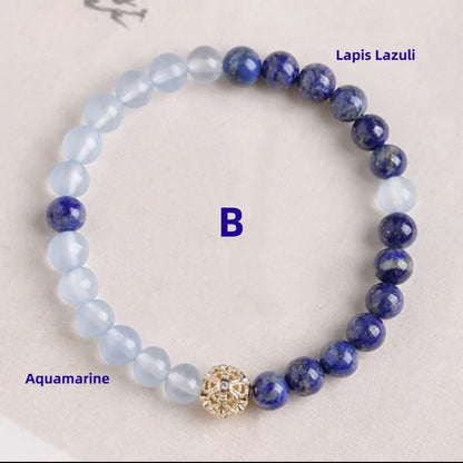 LuckyCharms Natural Lapis Lazuli Aquamarine Beaded Bracelet