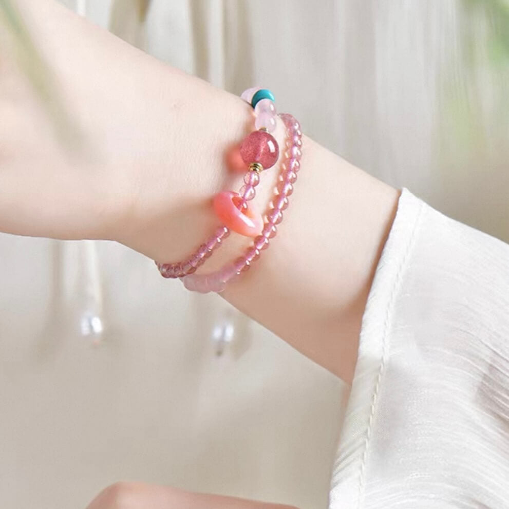 LuckyCharms Natural Strawberry Quartz Pink Love & Luck Bracelet