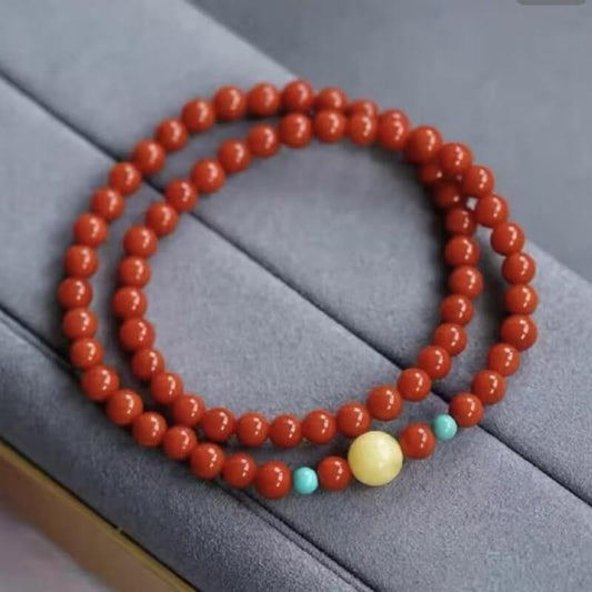 LuckyCharms Natural Southern Red Agate Turquoise Amber Bracelet