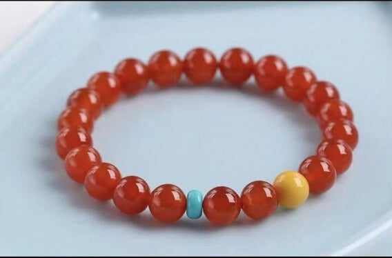 LuckyCharms Natural Southern Red Agate Turquoise Amber Bracelet