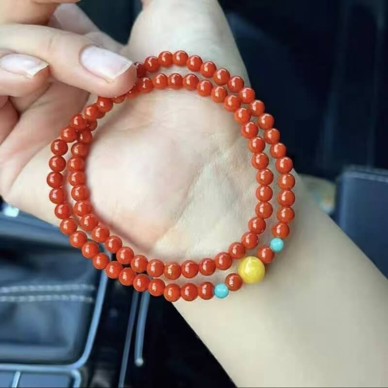 LuckyCharms Natural Southern Red Agate Turquoise Amber Bracelet