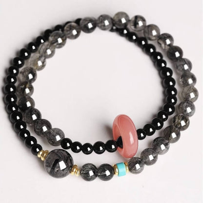LuckyCharms Natural Obsidian Black Power & Protection Blessing Bracelet