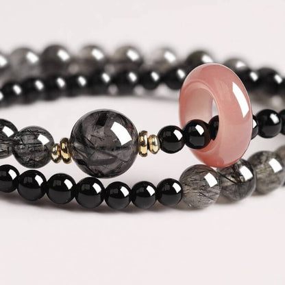 LuckyCharms Natural Obsidian Black Power & Protection Blessing Bracelet