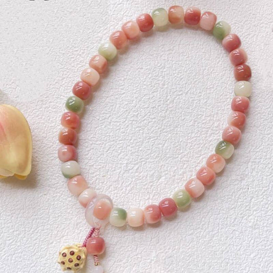 LuckyCharms Peach Pink Jade Bodhi Lotus Seedpod Wrist Beads