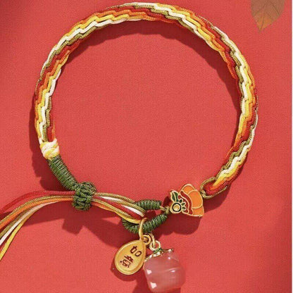 LuckyCharms Red Agate Persimmon with Gold-Plated RuYi Pendant Braided Bracelet
