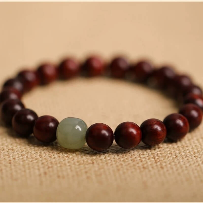 LuckyCharms Hetian Jade Guru Bead Red Sandalwood Beaded Bracelet