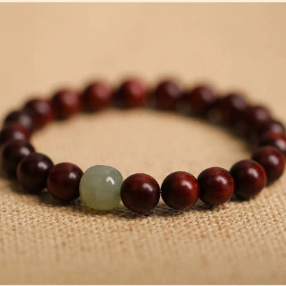 LuckyCharms Hetian Jade Guru Bead Red Sandalwood Beaded Bracelet