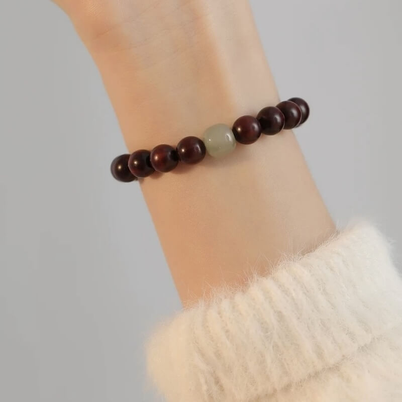LuckyCharms Hetian Jade Guru Bead Red Sandalwood Beaded Bracelet