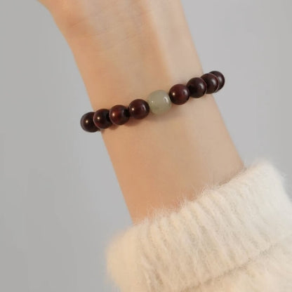 LuckyCharms Hetian Jade Guru Bead Red Sandalwood Beaded Bracelet