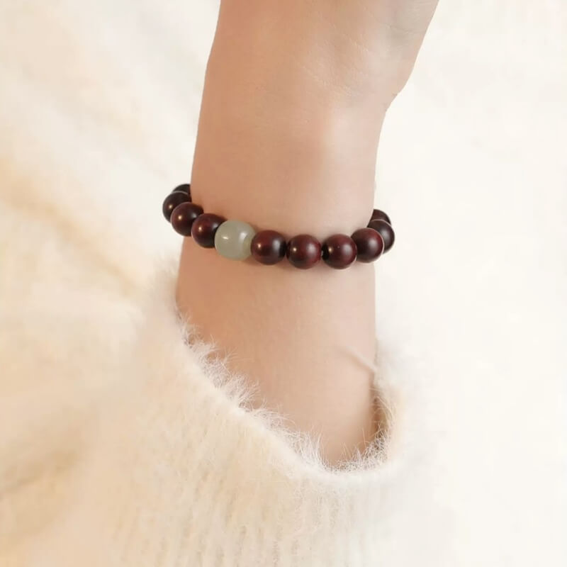 LuckyCharms Hetian Jade Guru Bead Red Sandalwood Beaded Bracelet