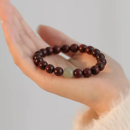 LuckyCharms Hetian Jade Guru Bead Red Sandalwood Beaded Bracelet