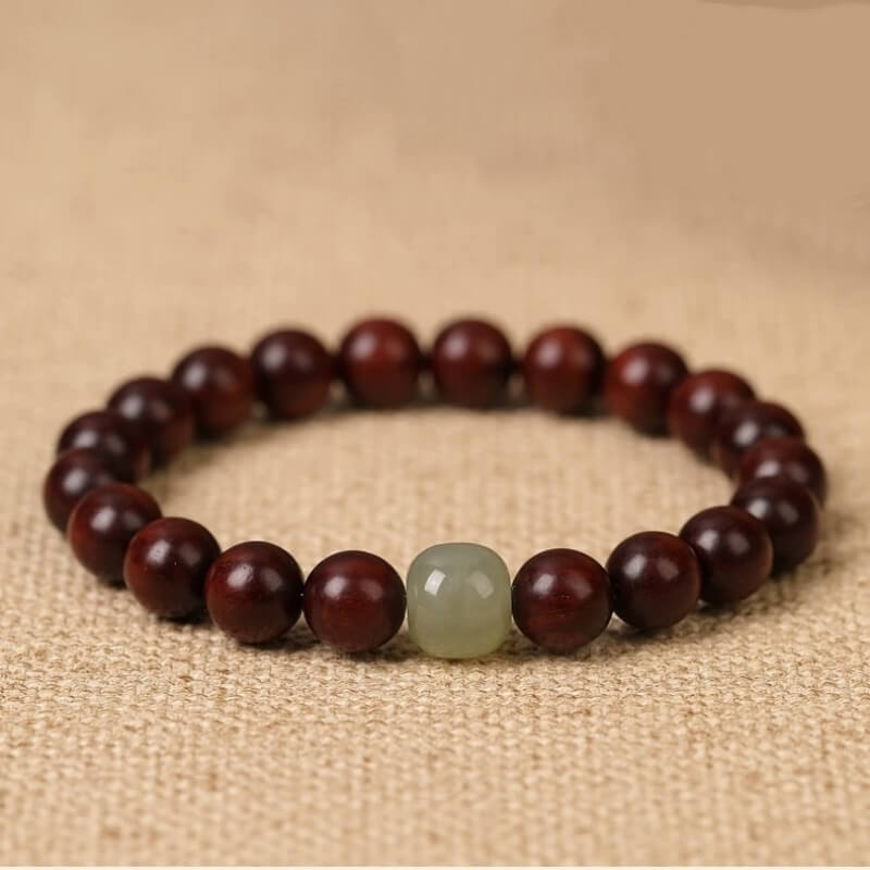 LuckyCharms Hetian Jade Guru Bead Red Sandalwood Beaded Bracelet