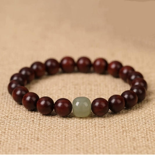 LuckyCharms Hetian Jade Guru Bead Red Sandalwood Beaded Bracelet