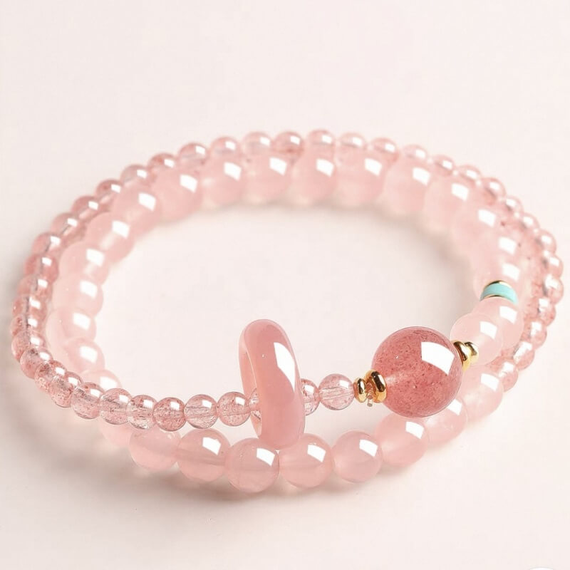 LuckyCharms Natural Strawberry Quartz Pink Love & Luck Blessing Bracelet
