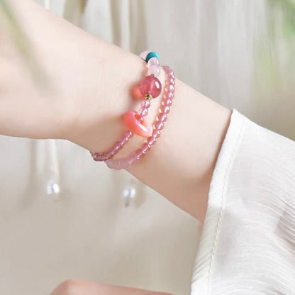 LuckyCharms Natural Strawberry Quartz Pink Love & Luck Blessing Bracelet