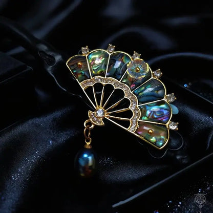 Ebony Wood Nacre Hairpin - Handcrafted Shell Fan Hair Stick
