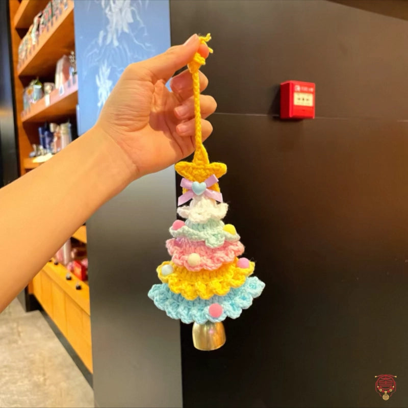 Handmade Crochet Macaron Christmas Tree Bell Charm Pendant