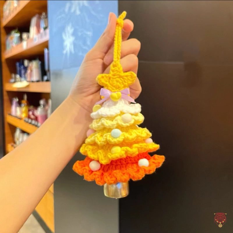 Handmade Crochet Macaron Christmas Tree Bell Charm Pendant