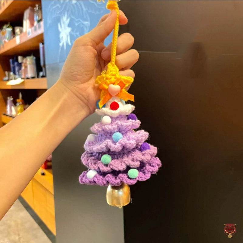 Handmade Crochet Macaron Christmas Tree Bell Charm Pendant