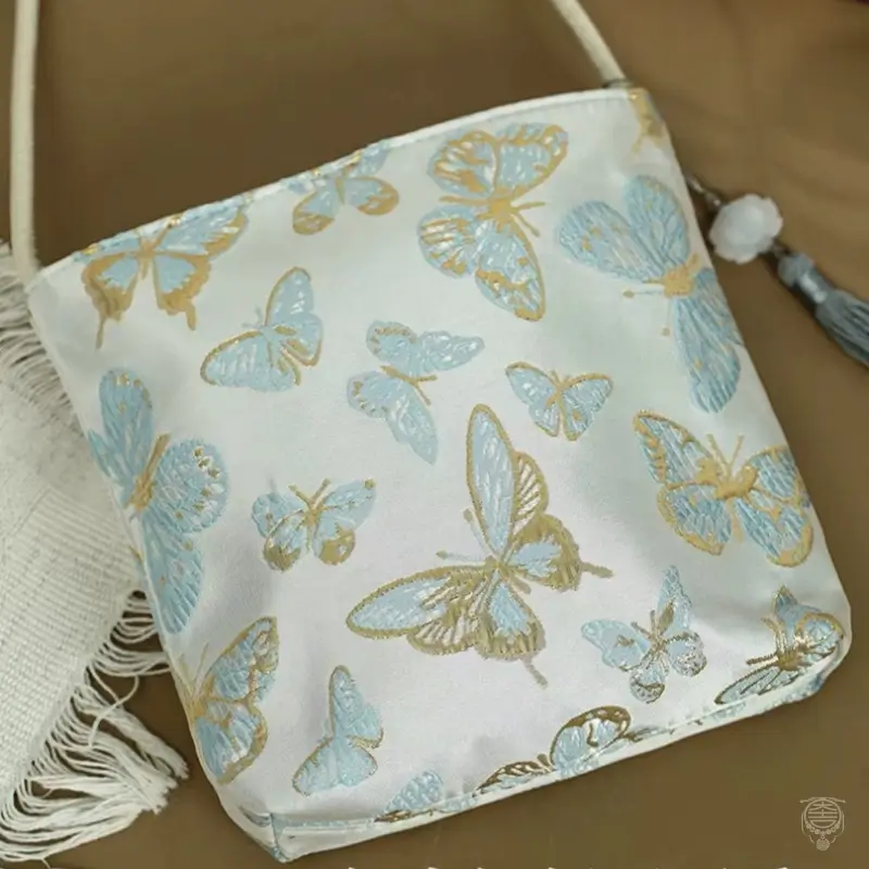 Butterfly Embroidery Square Shoulder Bag with Long Tassel – 3 Colors