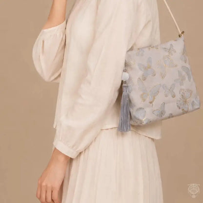 Butterfly Embroidery Square Shoulder Bag with Long Tassel – 3 Colors