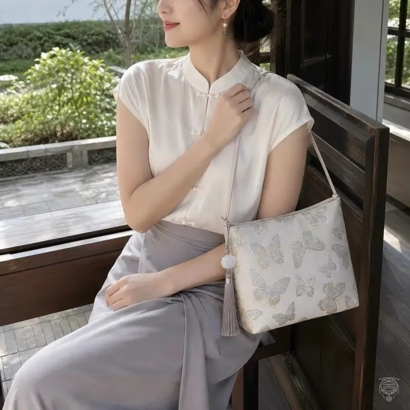 Butterfly Embroidery Square Shoulder Bag with Long Tassel – 3 Colors