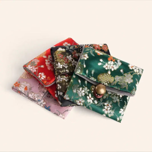 Heritage Silk Brocade Embroidered Drawstring Jewelry Pouch