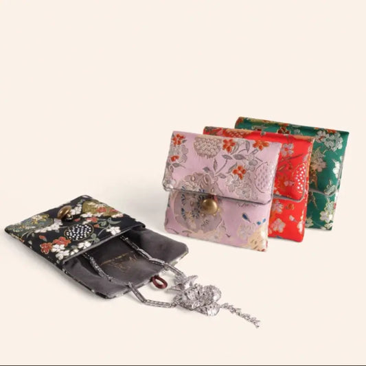 Heritage Silk Brocade Embroidered Drawstring Jewelry Pouch