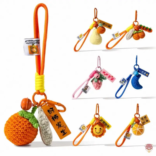 Handmade Crochet Auspicious Fruit & Sunflower Bag Charm Keychain
