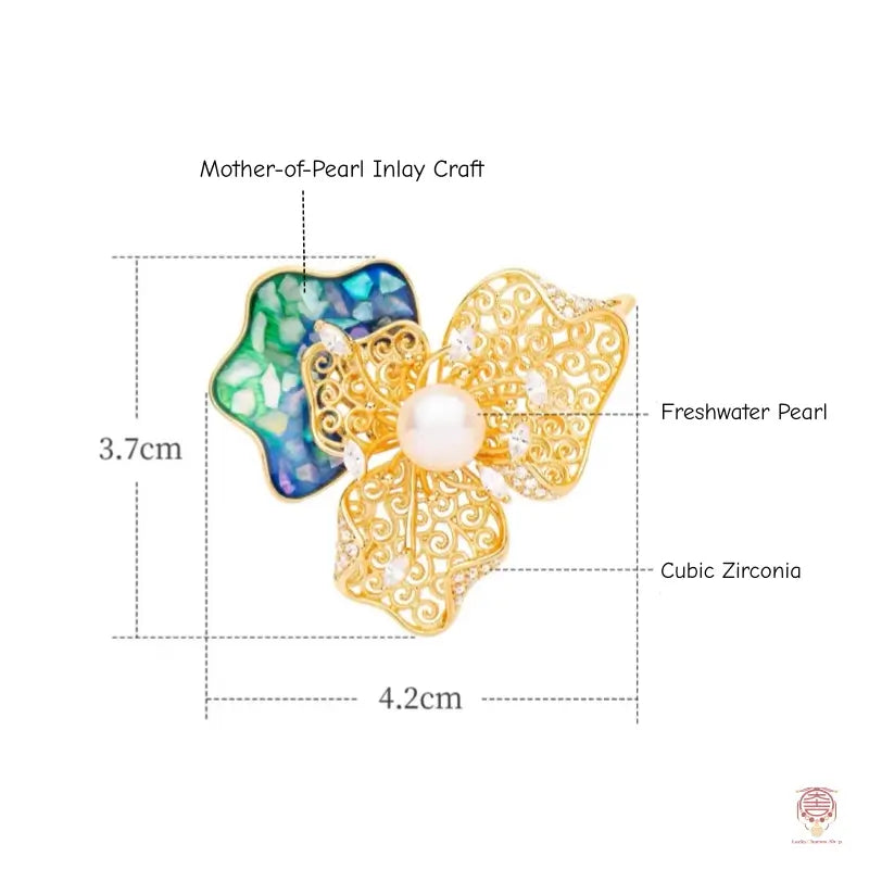 Heritage Floral Brooch - Mother of Pearl Shell & Freshwater Pearl Pin