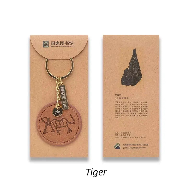 Chinese Zodiac Leather Oracle Bone Script Keychain-LuckyCharms.Shop